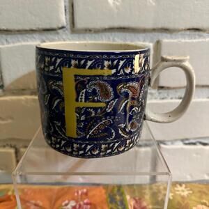 Anthropologie “F” Monogram Initial Floral cofre mug